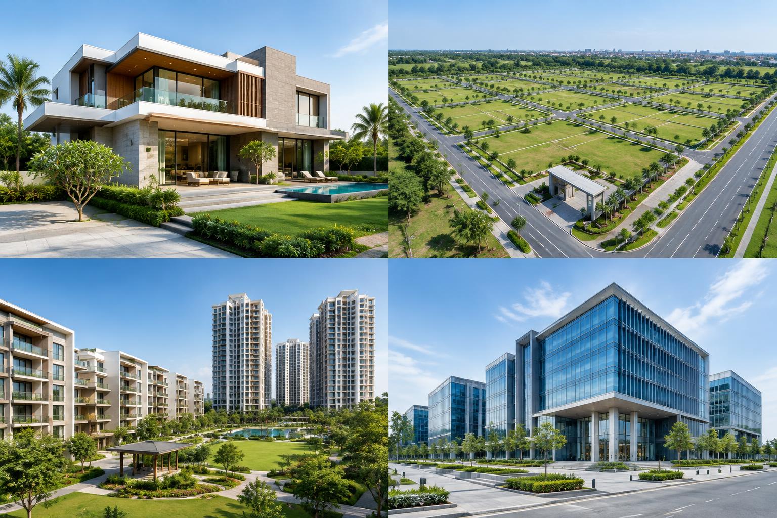 Villas, plotted communities, residential buildings and commercial spaces